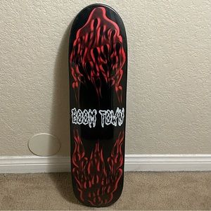 Vintage 2000s Boom Town Canada Maple Wood Black Red Flames Skateboard Deck 7.5”